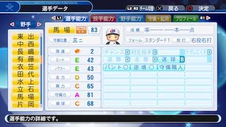 馬場敏史の選手ステータス画像