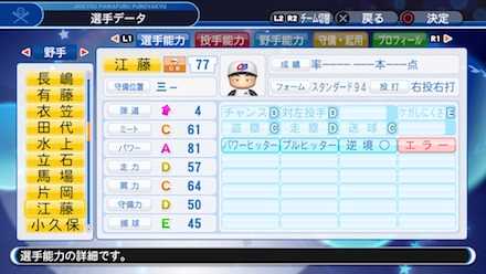 江藤智の選手ステータス画像