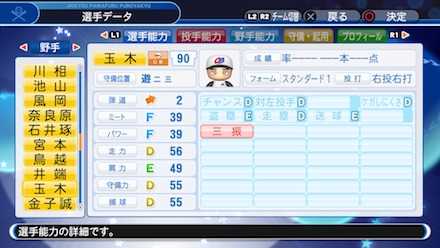 玉木朋孝の選手ステータス画像