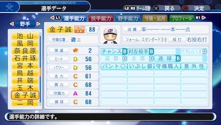 金子誠の選手ステータス画像