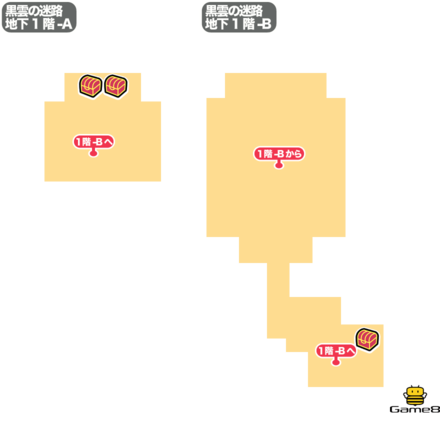 ドラクエ7の黒雲の迷路地下1階-A、地下1階-Bのマップ