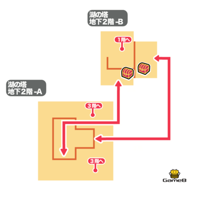 ドラクエ4の湖の塔の地下2階-Aと地下2階-Bのマップ