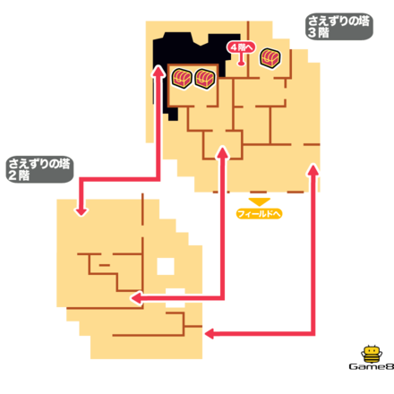 ドラクエ4のさえずりの塔の2階と3階のマップ