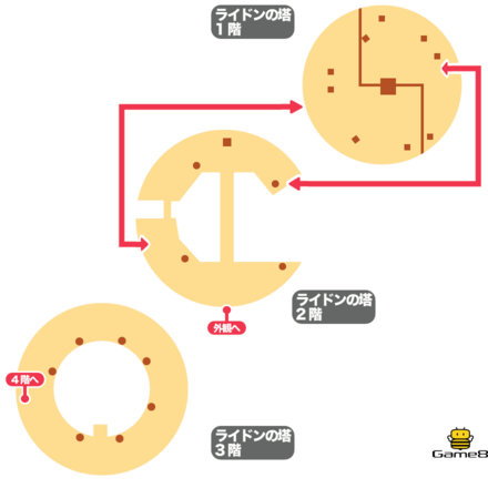 ライドンの塔の1階と2階と3階のマップ