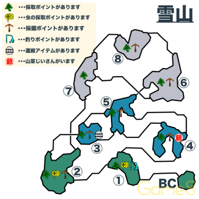 モンハンクロス攻略 雪山のマップ情報 採集ポイント アイテム一覧 Mhx ゲームエイト