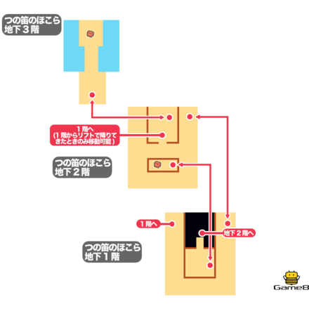 ドラクエ4のつの笛のほこらの地下1階と地下2階と地下3階のマップ