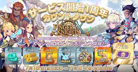18 07 19 ファンタジーアクションrpg フィンガーナイツクロス Finger Knights X サービス開始1周年カウントダウンスペシャルログインボーナスを開催 ゲームエイト