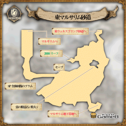 オクトパストラベラーの東マルサリム砂道のマップ