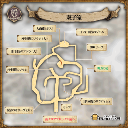 オクトパストラベラーの双子滝のマップ