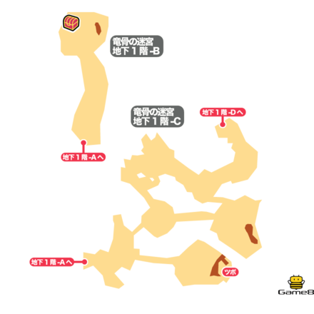 竜骨の迷宮地下1階-B、地下1階-Cのマップ画像