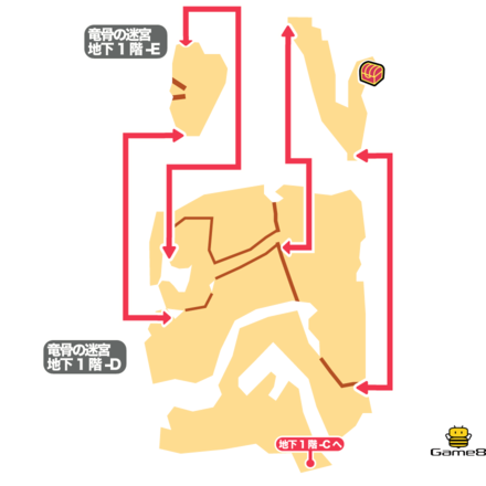 竜骨の迷宮地下1階-D、地下1階-Eのマップ画像