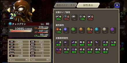 チョコプリンのステータス