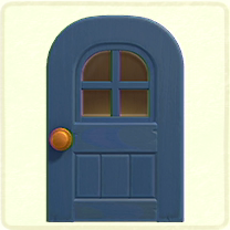 青い窓付きのドア