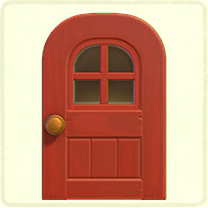 赤い窓付きのドア