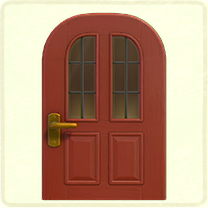 赤い縦長窓のドア