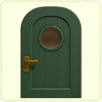 緑の丸窓のドア