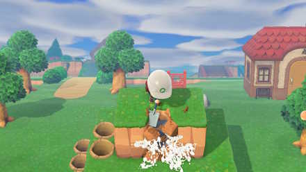 2段目の崖に登って河川工事で掘る