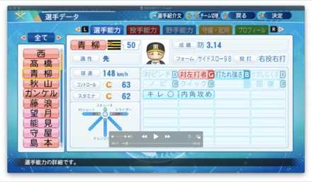 青柳晃洋のステータス画像