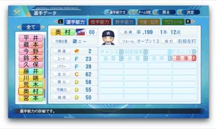 奥村展征のステータス画像