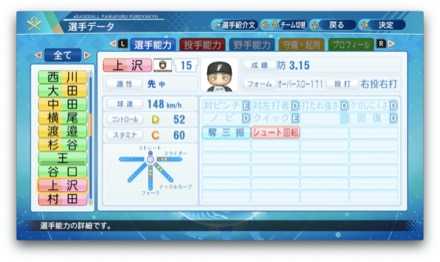 上沢直之のステータス画像