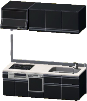 システムキッチンのブラックの画像