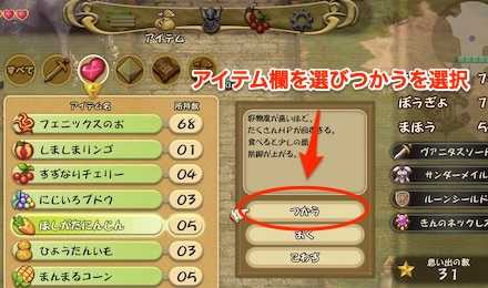 ソロプレイ　アイテム欄