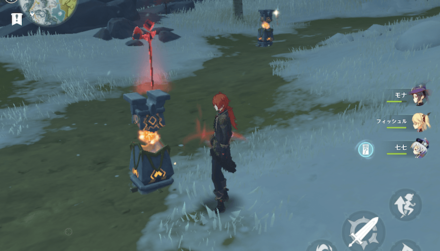 遺跡の灯火3つを壊されないように守る