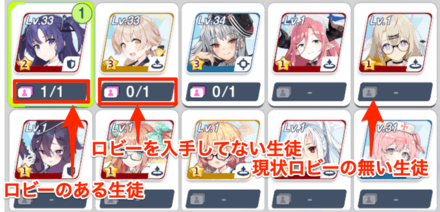 その後メモロビを所持している生徒を選ぶ