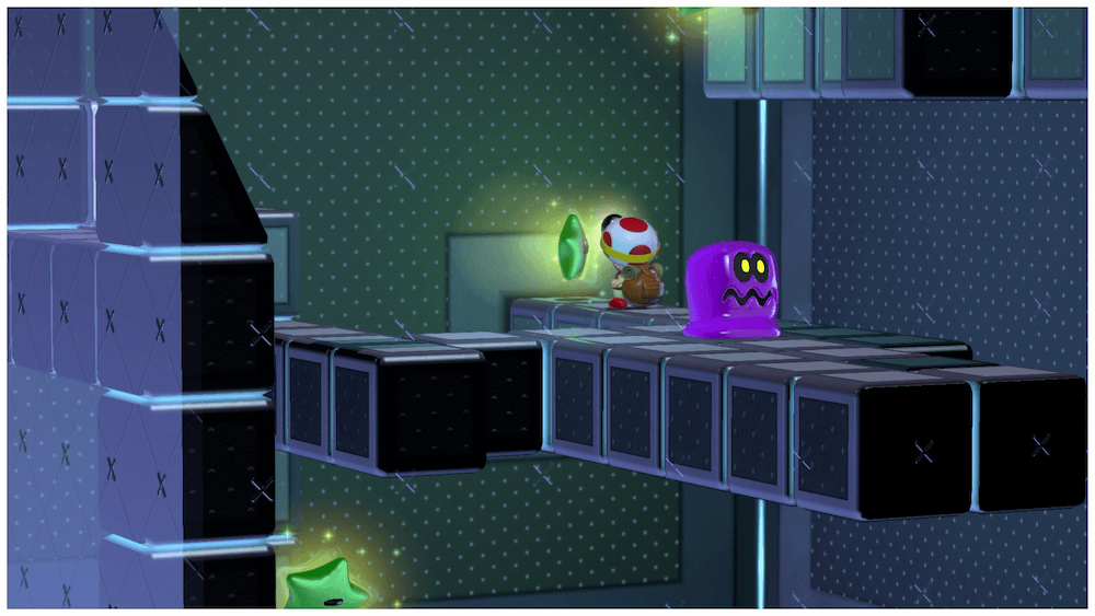 Pを押して細い道を通る