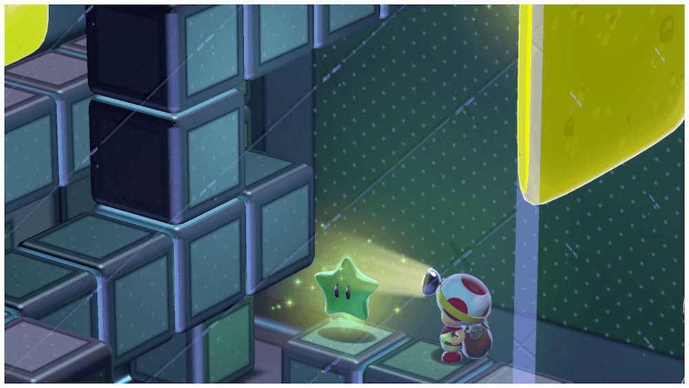 Pを押してブロックから降りる