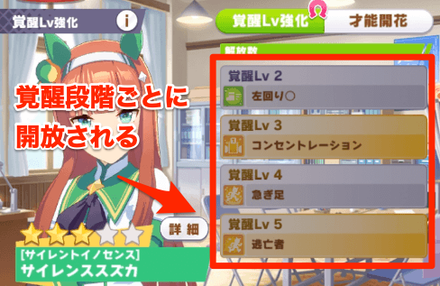 育成での獲得可能スキルが増える