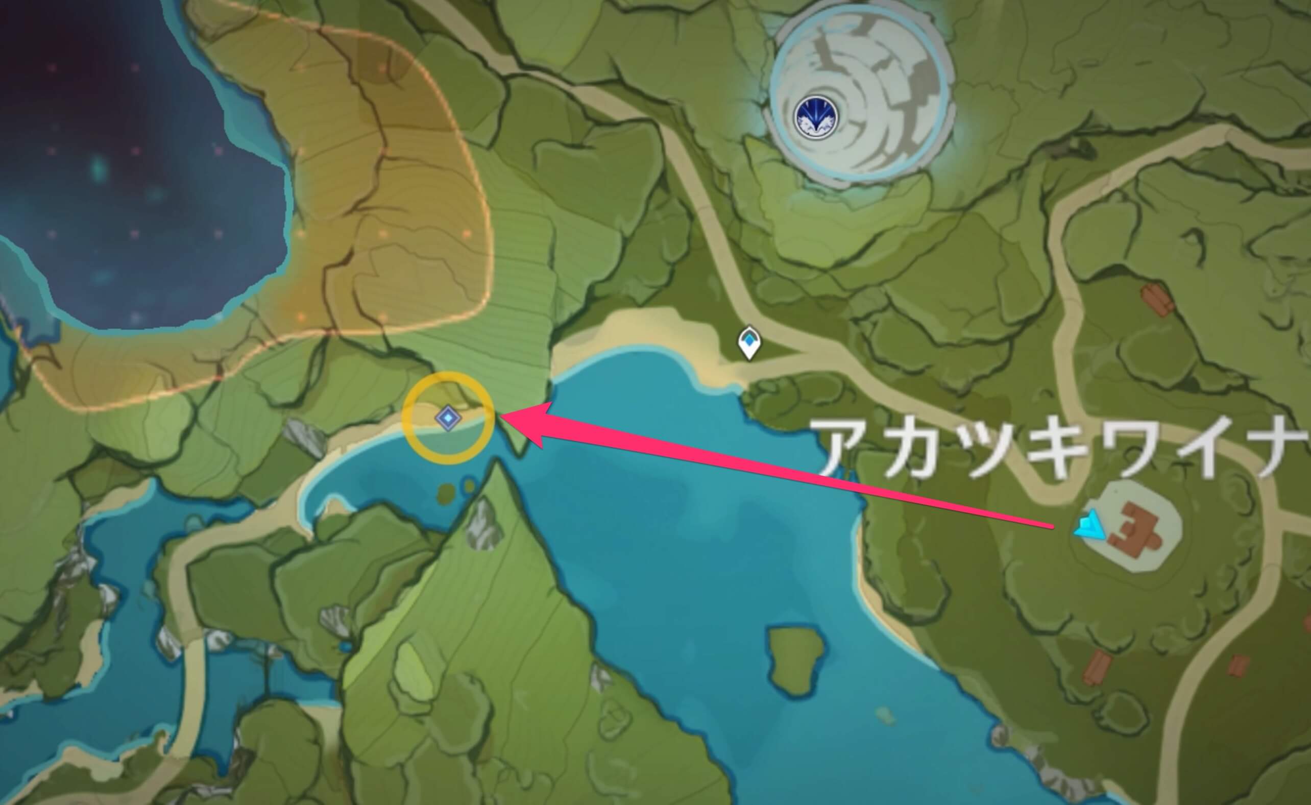 水域に沿って北西に向かって調査する