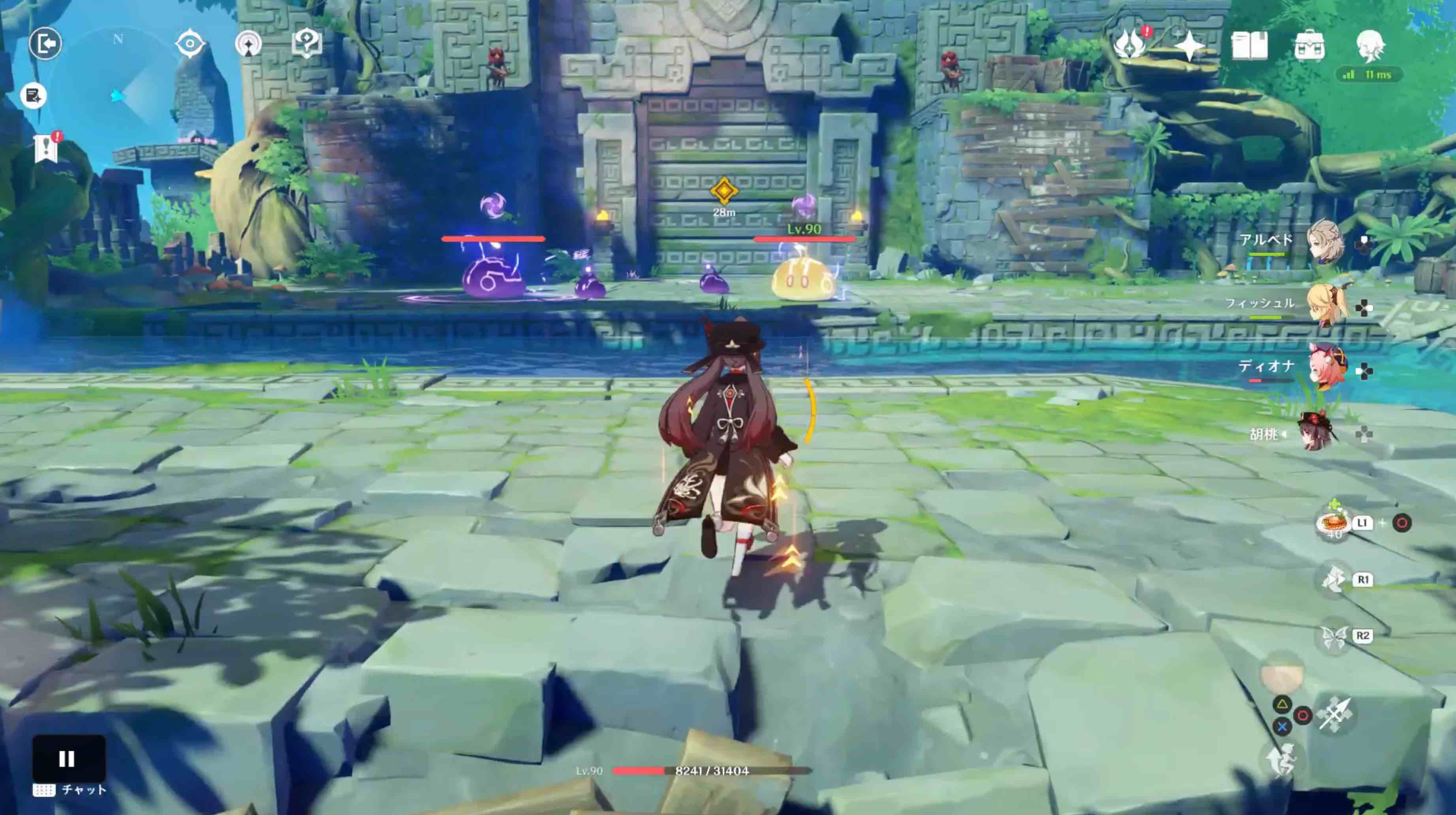 1回目の戦闘は雷スライムとヒルチャール炎矢