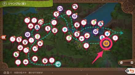 ジャングル(夜)の光るクリスタルフラワーの場所