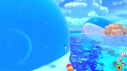 ホエルオーの前ではカメラを右に