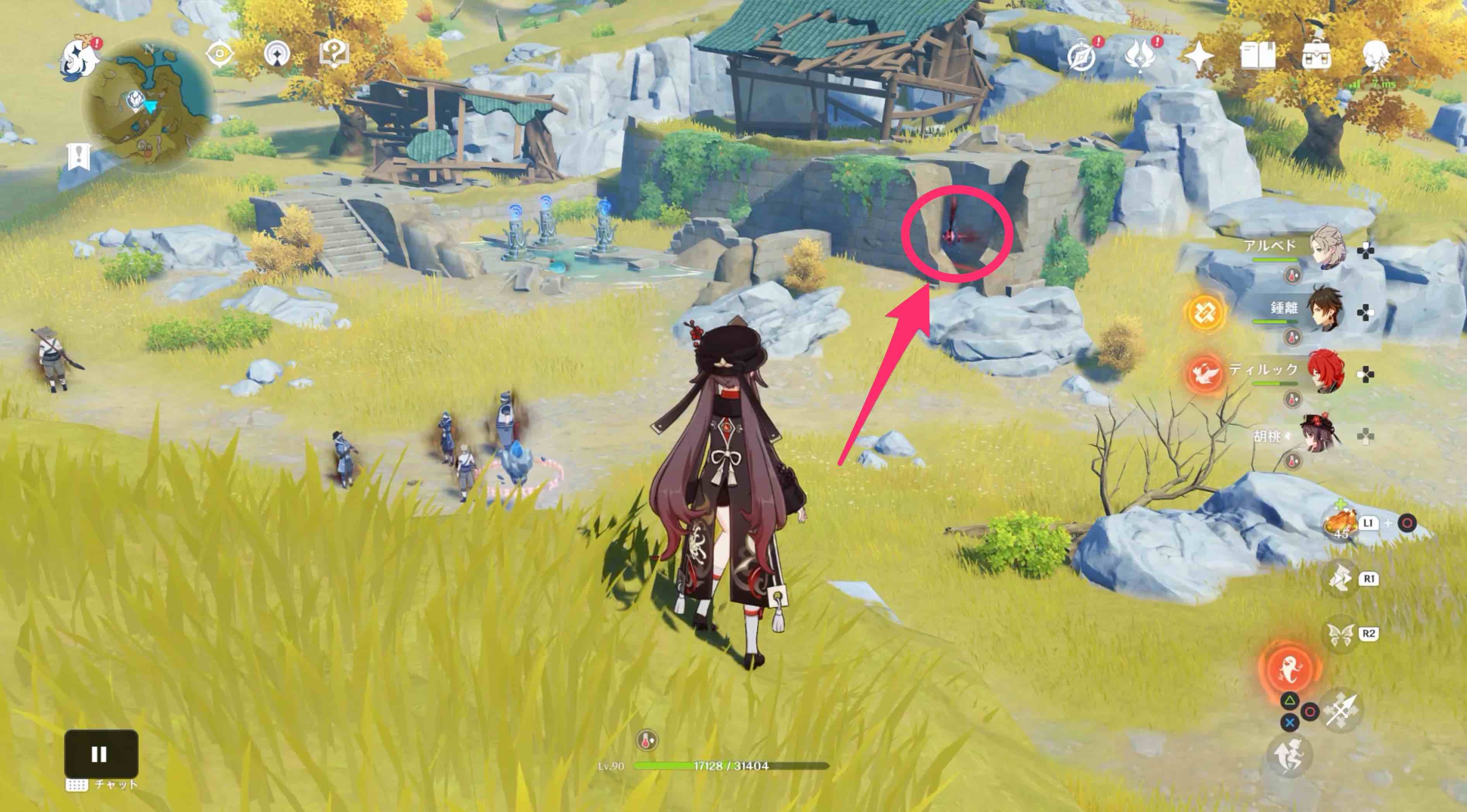 変異の石は寺の下にある