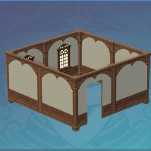 ダーク色のアーチ形木質壁の画像