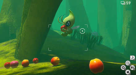 木の下でセレビィにふわリンゴを上げる