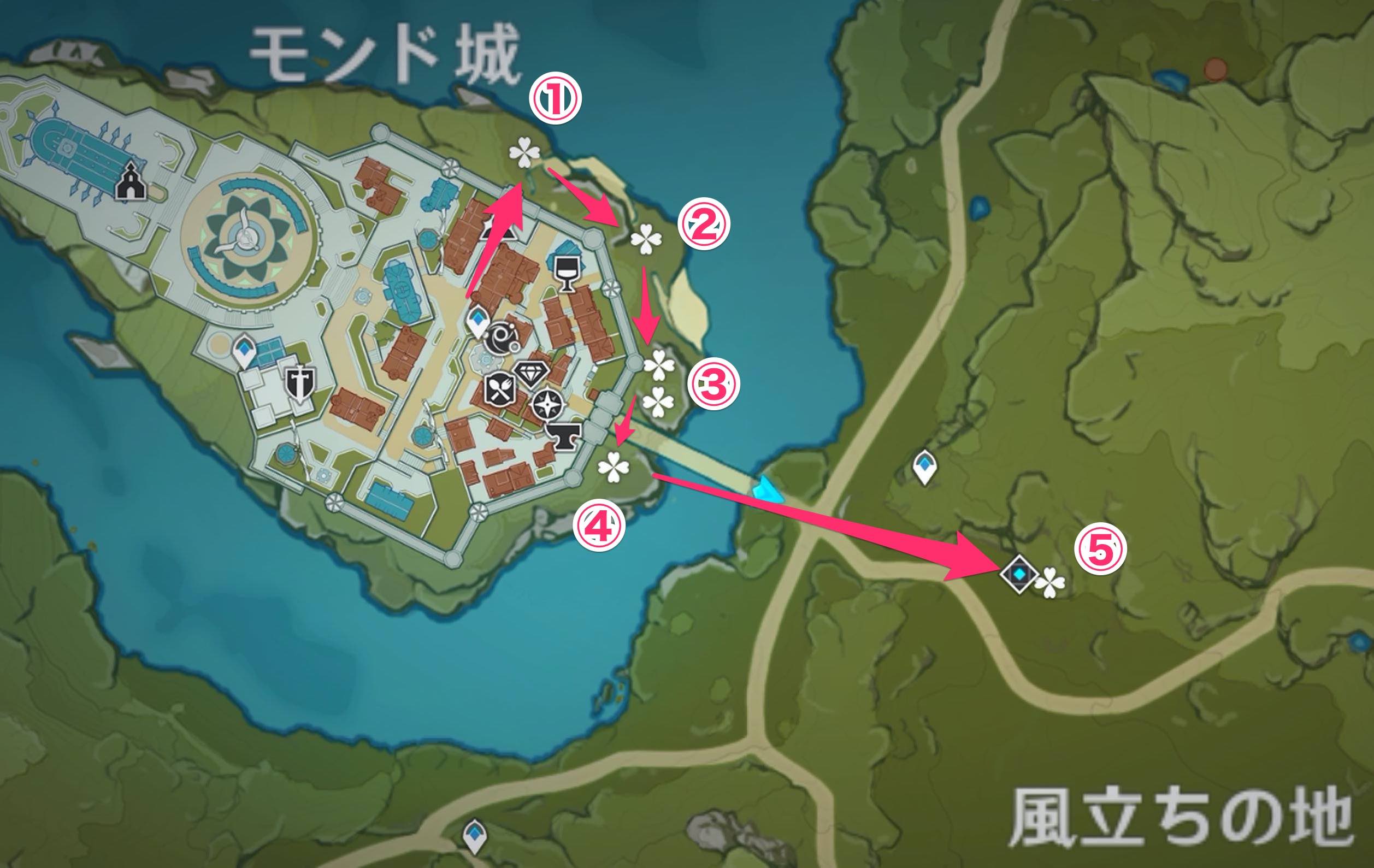 ①モンド城周辺のルート