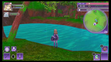 入口付近の池で釣りができる