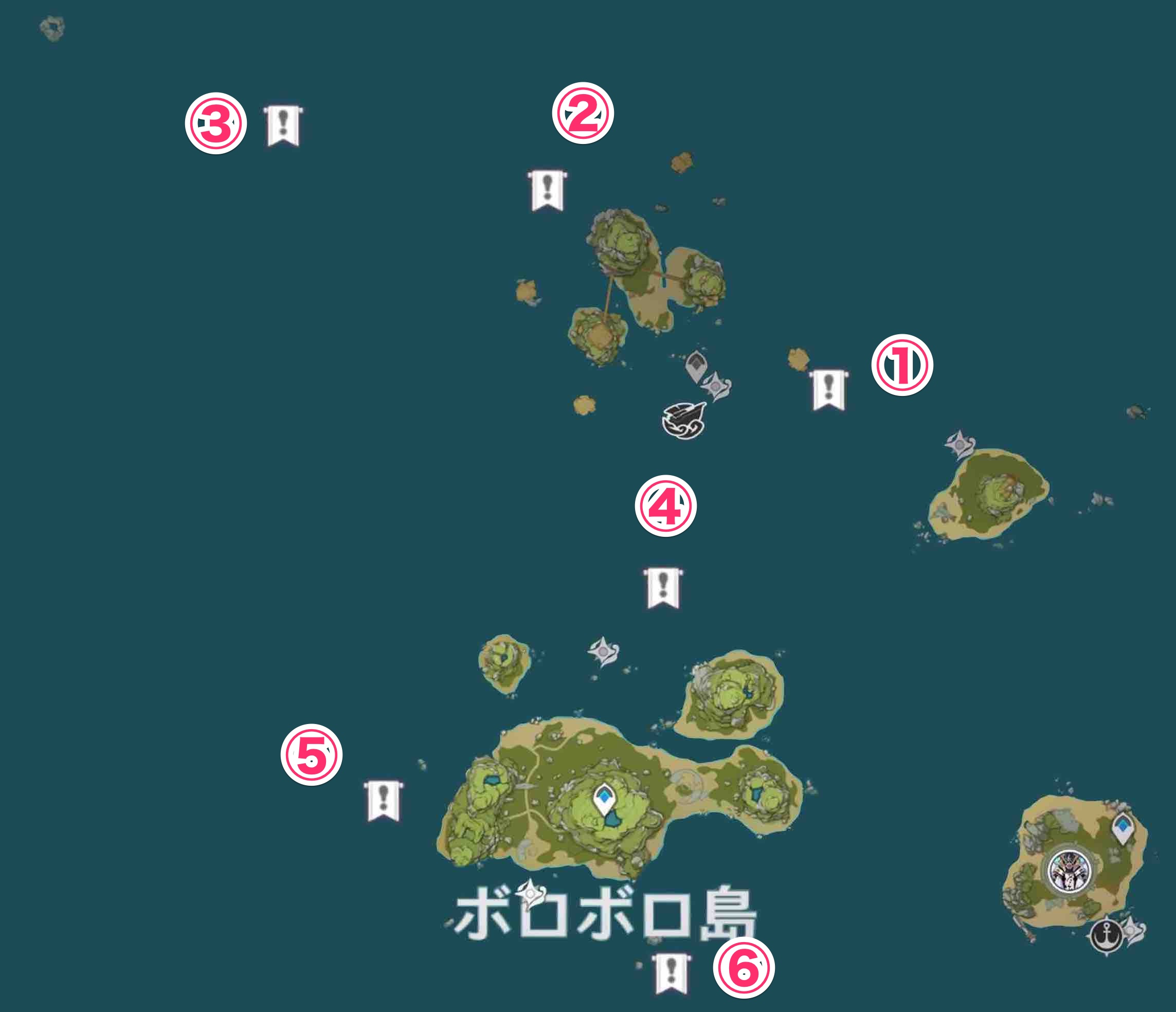 ボロボロ島近海で発生する泡の場所