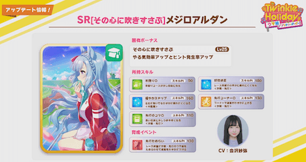 新規サポート「メジロアルダン(賢さSR)」が登場