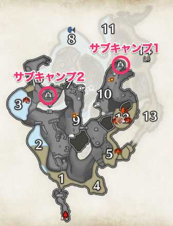 溶岩洞のサブキャンプの場所