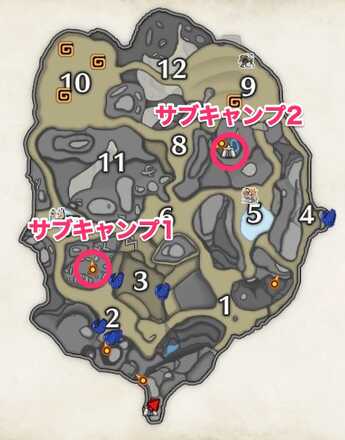 砂原のサブキャンプの場所