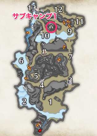 大社跡のサブキャンプの場所