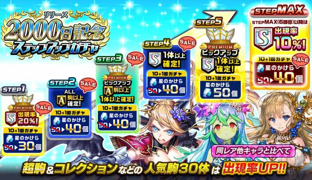 リリース2000日記念ガチャ