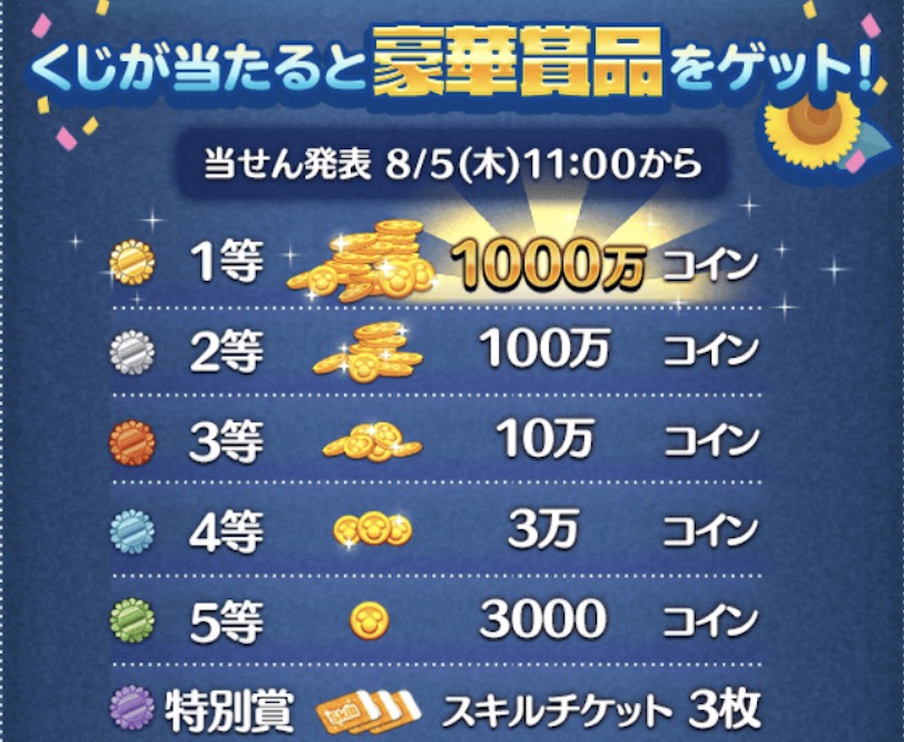 サマーツムツムくじ2021の当選番号と賞品一覧