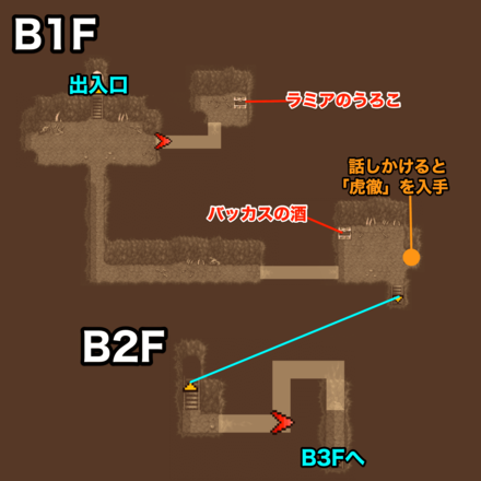 暗黒の洞窟B1FB2F：ピクセルマップ