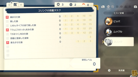 図鑑タスクをこなすことで調査レベルが上がる