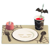 ハロウィンテーブルセッティングのモノクロの画像